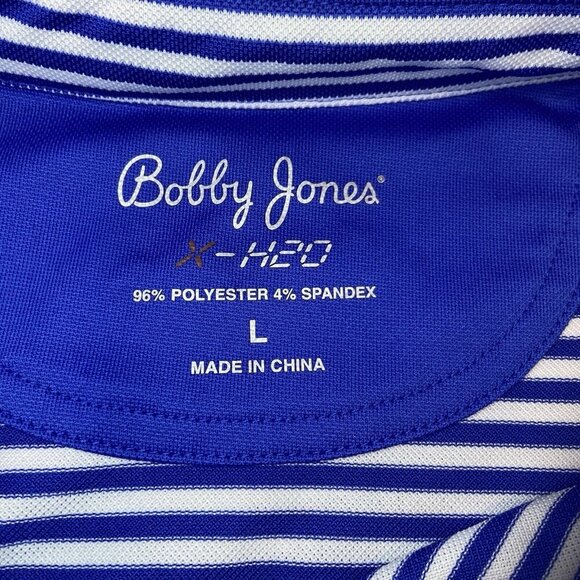 BOBBY JONES X-H20 Blue Striped Golf Polo Shirt Embroidered Cascata Men's Size L - Picture 7 of 11
